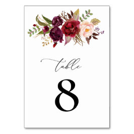 Bourgondië en Blush Bloemen Trouwtafel nummer Kaart