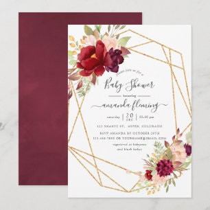 Bourgondië en Blush Boho Geometrische Baby Shower Kaart