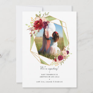 Bourgondie en Blush Geometrische Bloemige Zwangers Aankondiging