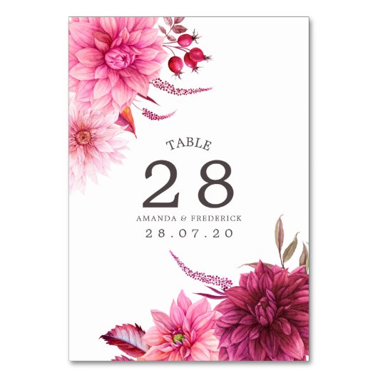 Bourgondië en Blush herfst Trouwtafel Nummer Kaart (Achterkant)