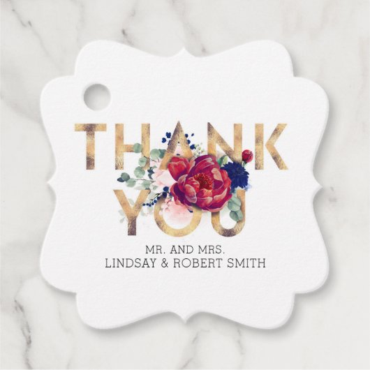 Bourgondië en Blush Pink Floral Dank u Bedankjes Labels (Voorkant)