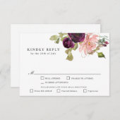 Bourgondië en Blush Roze Bloemen RSVP met Enbomen (Voorkant / Achterkant)