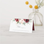 Bourgondië en Blush Roze Bloemen Trouwplaats Kaart (Voorkant)