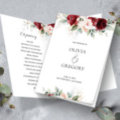 Bourgondië en Blush Roze Bloemen Trouwprogramma