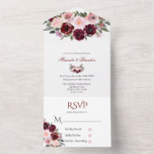 Bourgondie en Blush Roze Geschilderde Pioen Huweli All In One Uitnodiging (Binnen)