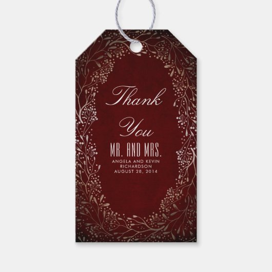 Bourgondië en Gold Baby's Breath Bruiloft Cadeaulabel (Voorkant)