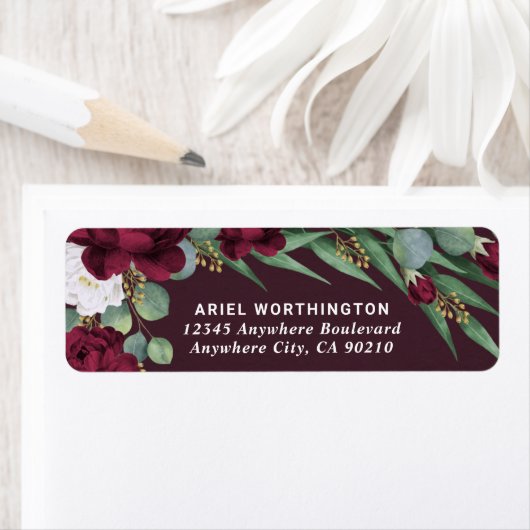 Bourgondië en Goud Bloemen Waterverf Herfst Bruilo Etiket (Insitu)