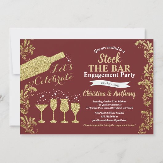 Bourgondië en goud voorraad de bar verlovingsfeest kaart (Voorkant)