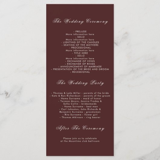 Bourgondië en gouden bladeren vallen trouwprogramm programma (Achterkant)