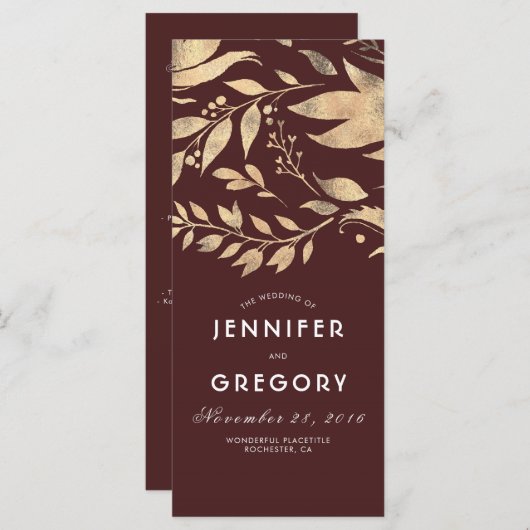 Bourgondië en gouden bladeren vallen trouwprogramm programma (Voorkant / Achterkant)