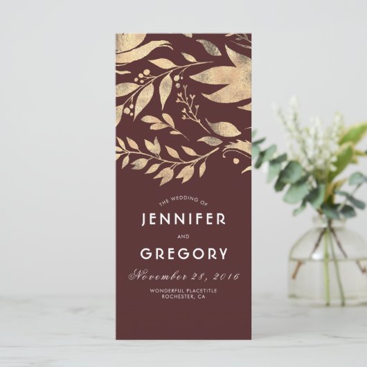 Bourgondië en gouden bladeren vallen trouwprogramm programma (Staand voorkant)