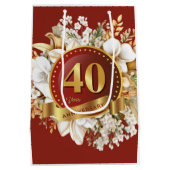 Bourgondië en gouden bloem 40e bruiloft Jubileum Medium Cadeauzakje (Achterkant)