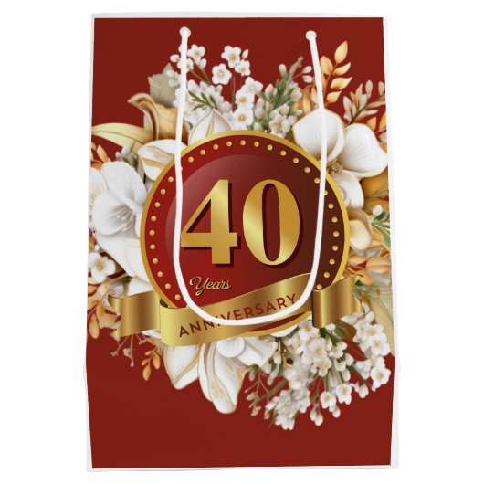 Bourgondië en gouden bloem 40e bruiloft Jubileum Medium Cadeauzakje (Achterkant)