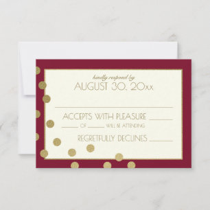 Bourgondië en Gouden Confetti Stippen Wedding Resp RSVP Kaartje