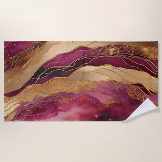 Bourgondië en Gouden Waterverf Abstract Landschap Strandlaken (Voorkant)