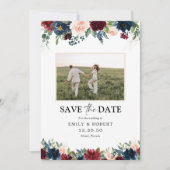 Bourgondië en marine slaan de datum op met fotokaa save the date (Voorkant)