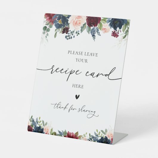 Bourgondië en Navy Recept Kaart Teken Reclamebord Met Voetstuk (Voorkant)