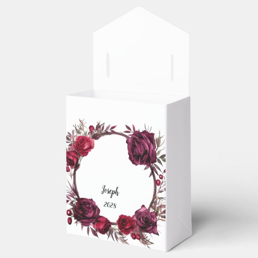 Bourgondië en Rode Rozen Branch krans bruiloft Bedankdoosjes (Geopend)