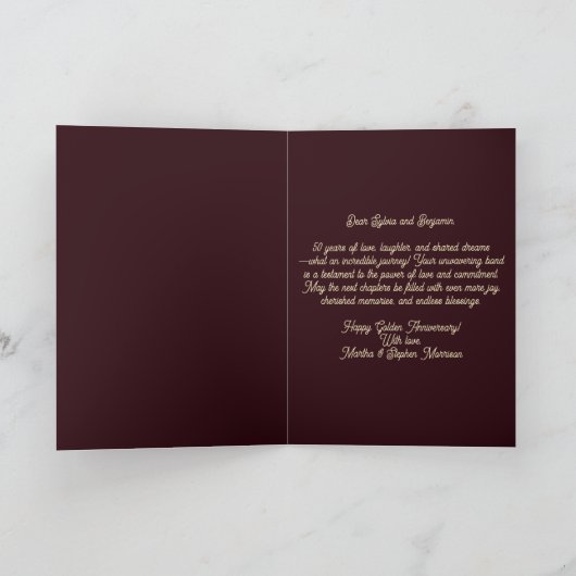 Bourgondië en Roos Floral 50 bruiloft Jubileum Kaart (Binnen)