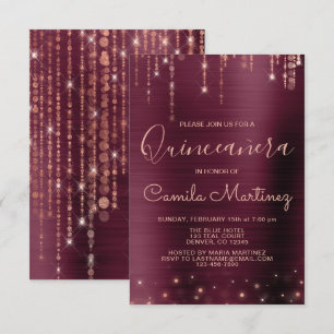Bourgondië en Roos Gold Quinceanera Party Kaart