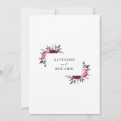 Bourgondië en roze elegante bloemenbruiloft kaart (Achterkant)