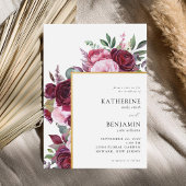 Bourgondië en roze elegante bloemenbruiloft kaart
