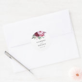 Bourgondië en roze elegante bloemenbruiloft ronde sticker (Envelop)