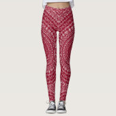 Bourgondië en wit ingewikkeld mandala patroon leggings (Voorkant)