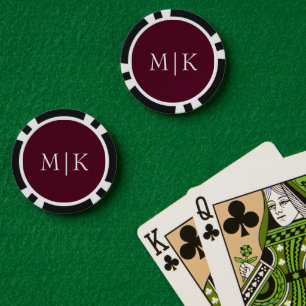 Bourgondië en Wit   Modern monogram Poker Chips