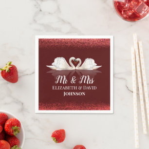 Bourgondië en wit thema met zwanen bruiloft servet