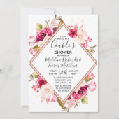 Bourgondië Floral Couple's bruiloft douche uitnodi Kaart (Voorkant)