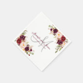 Bourgondië Floral Elegant Monogram Rustieke Bruilo Servet (Hoek)