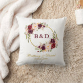 Bourgondië Floral krans Monogram bruiloft Kussen (Deken)