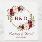 Bourgondië Floral krans Monogram bruiloft Wijn Etiket (Enkel label)