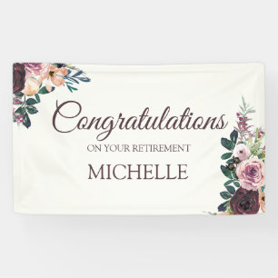 Bourgondië Floral Vrouwen pensioen Gefeliciteerd Spandoek