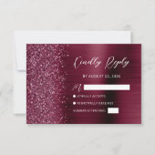 Bourgondië Glam Glitter Script Huwelijk RSVP Kaart (Voorkant)