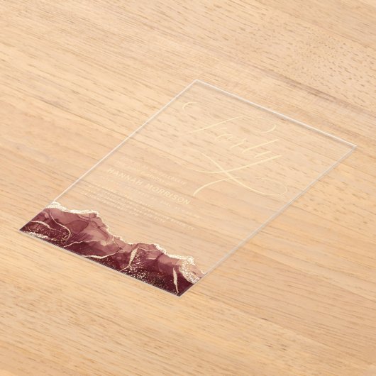 Bourgondië Gold Agate 40e 40 verjaardagsfeest Acryl Uitnodigingen (Laagn)