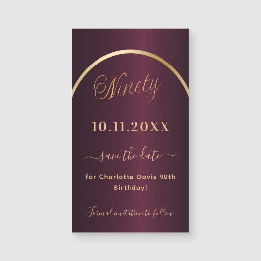 Bourgondië goud 90ste verjaardag Save the Date-mag (Voorkant)