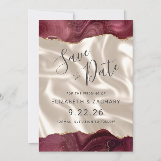 Bourgondië Goud Agaat Ivoor Zijde Save the Date (Voorkant)