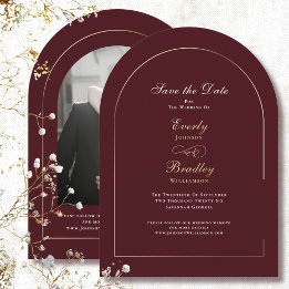 Bourgondië Goud Boog Wit Save the Date Trouwen Kaart