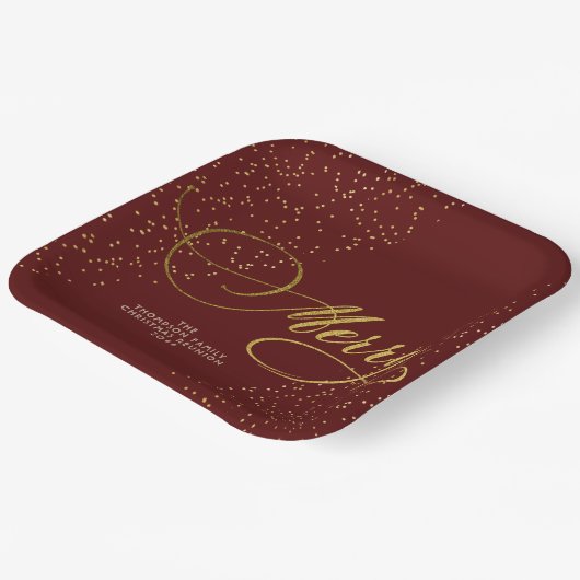 Bourgondië Goud Script Merry Bright Family Christm Papieren Bordje (Gebogen)