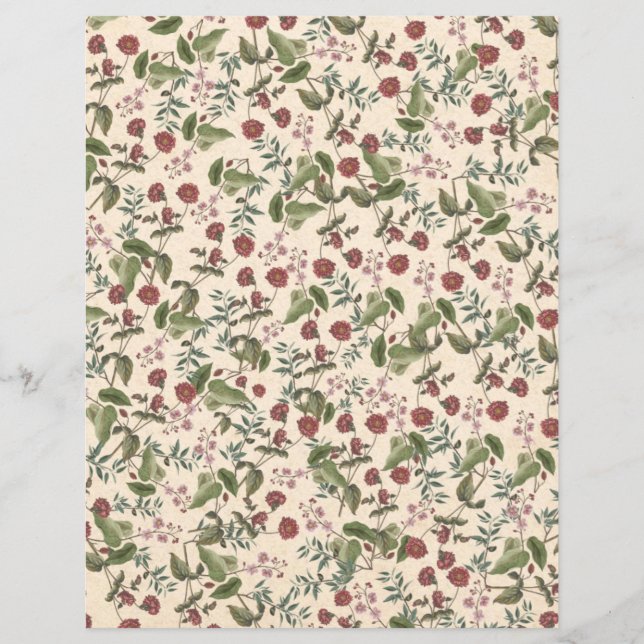Bourgondië & Groen Bloemen Scrapbook Papier (Voorkant)