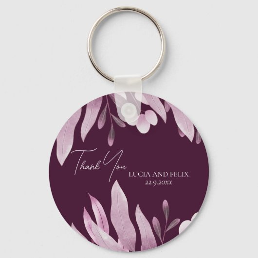 Bourgondië grote bladeren bruiloft dank u sleutelhanger (Voorkant)