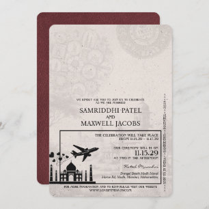 Bourgondië India Paspoort bruiloft uitnodiging