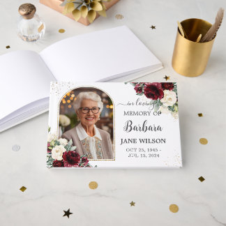 Bourgondië Ivoor Witte Bloemen Memorial Begrafenis Gastenboek