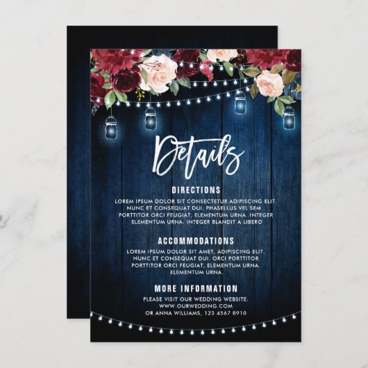 Bourgondië Marine Bloem Slinger Licht metson glas  Informatiekaartje (Voorkant / Achterkant)