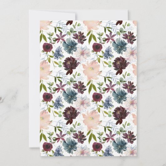 Bourgondië & Marine Bloemen 60e Script Verjaardags Kaart (Achterkant)