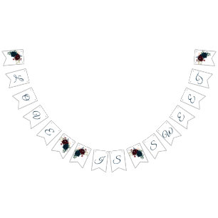 Bourgondië & Marine Bloemen Rustieke Houten Bruilo Vlaggetjes