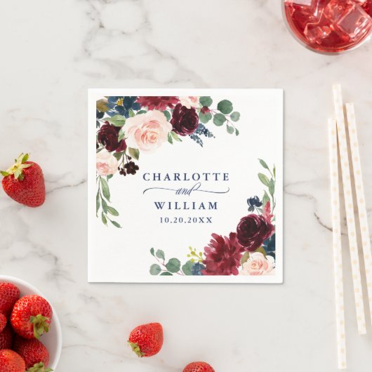 Bourgondië Marineblauw Blos Bloemmotief Rustieke B Servet (Insitu)