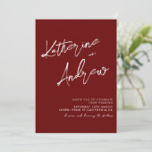 Bourgondië Maroon Minimalistisch Script Fall Weddi Kaart (Staand voorkant)